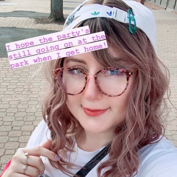 Wavy Medium Brown Purple Dark Roots Ombre Everyday Cosplay Wig with Wispy Bangs - Picture 6 of 8